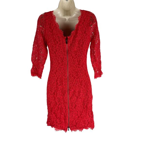 Diane Von Furstenberg Zarita Lace Dress Short Red  3/4 Sleeve size 6 - Picture 7 of 10